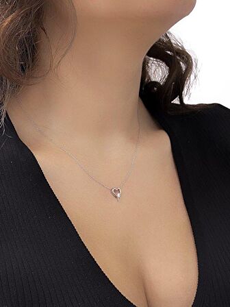 Sertifikalı Swarovski Taş Minik Kalp 925 Gümüş Kolye
