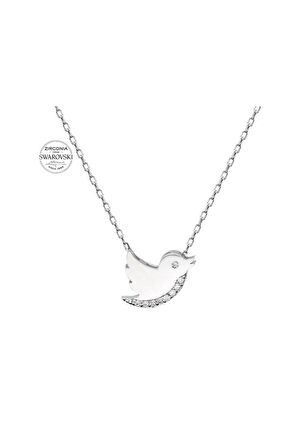 Sertifikalı Swarovski Taşlı Güvercin 925 Gümüş Kolye