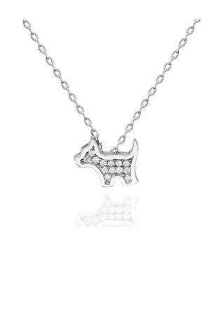 Sertifikalı Swarovski Taşlı Minik Köpek 925 Gümüş Kolye