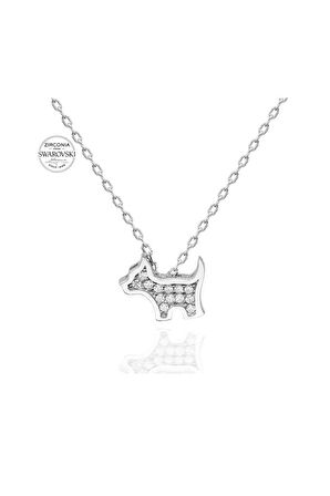 Sertifikalı Swarovski Taşlı Minik Köpek 925 Gümüş Kolye