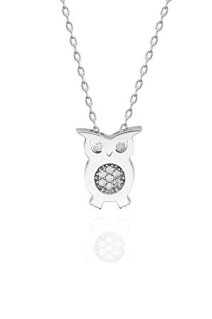 Sertifikalı Swarovski Taşlı Baykuş 925 Gümüş Kolye