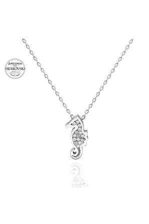 Sertifikalı Swarovski Taşlı Denizatı 925 Gümüş Kolye