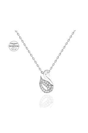 Sertifikalı Swarovski Taşlı Kuğu 925 Gümüş Kolye
