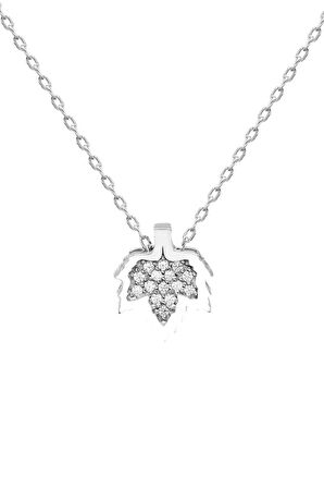 Sertifikalı Swarovski Taşlı Çınar Yaprağı 925 Gümüş Kolye