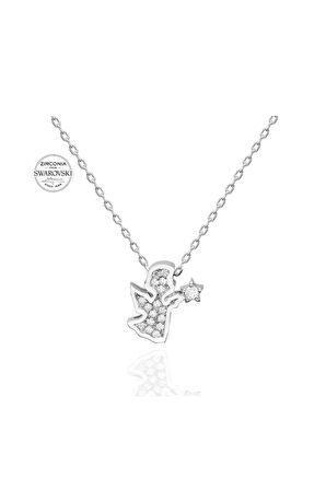 Sertifikalı Swarovski Taşlı Aşk Meleği 925 Gümüş Kolye