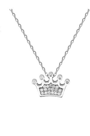 Sertifikalı Swarovski Taşlı Kraliçe Taç 925 Gümüş Kolye