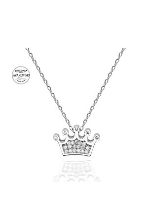 Sertifikalı Swarovski Taşlı Kraliçe Taç 925 Gümüş Kolye