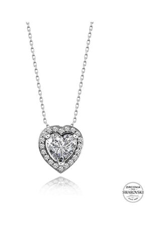 Sertifikalı Swarovski Taşlı Kalp 925 Gümüş Kolye