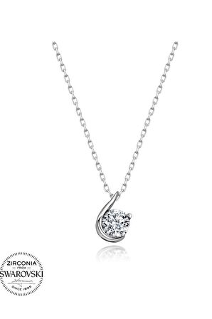 Sertifikalı Swarovski Taşlı Tek Taş 925 Gümüş Kolye