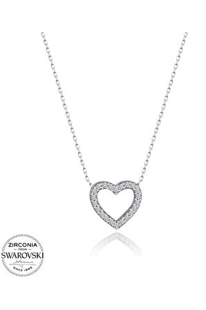 Sertifikalı Swarovski Taşlı Kalp 925 Gümüş Kolye
