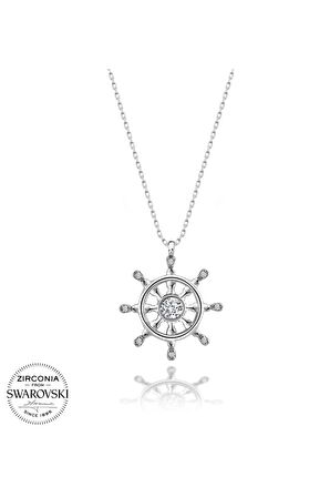 Sertifikalı Swarovski Taşlı Dümen 925 Gümüş Kolye