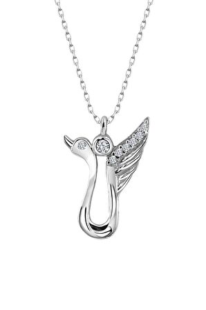 Sertifikalı Swarovski Taşlı Turna Kuşu 925 Gümüş Kolye