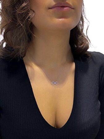 Sertifikalı Swarovski Taşlı Sonsuzluk 925 Gümüş Kolye
