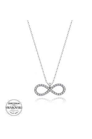 Sertifikalı Swarovski Taşlı Sonsuzluk 925 Gümüş Kolye