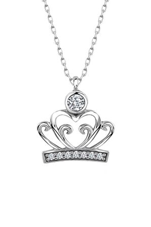 Sertifikalı Swarovski Taşlı Kraliçe Tacı 925 Gümüş Kolye