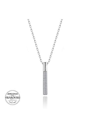 Swarovski Taşlı Sertifikalı Bar Cubik Çubuk 925 Gümüş Kolye