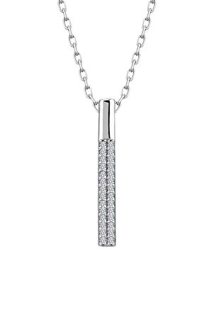Swarovski Taşlı Sertifikalı Bar Cubik Çubuk 925 Gümüş Kolye