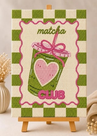 Matcha Pearlstone Tuval Sanat Kiti | Yarım İnci 3D Tablo Boyama Seti | Rhinestone 