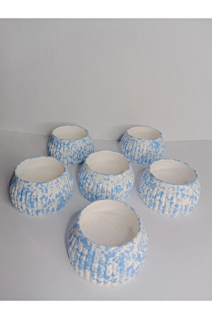 6'lı Buz Mavisi Beyaz Hediyelik Mumluk Takımı Biblo Süs Eşyası 