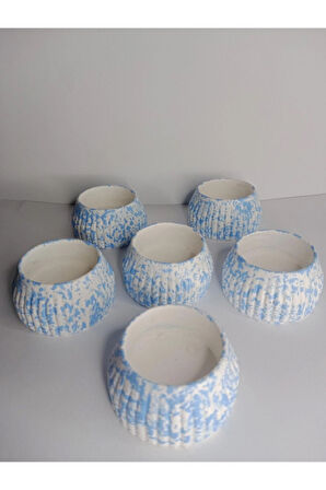 6'lı Buz Mavisi Beyaz Hediyelik Mumluk Takımı Biblo Süs Eşyası 