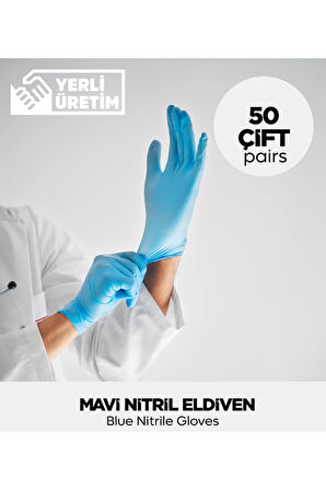 Mavi Nitril Eldiven 50 Çift