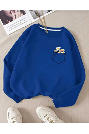o yaka baskılı oversize unisex sweatşhirt