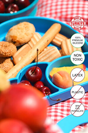 BABYCHEFS %100 PREMIUM SİLİKON 4'LÜ MAMA SETİ VAKUM SİSTEMLİ MAVİ (SİLİKON VAKUMLU KASE HEDİYE)