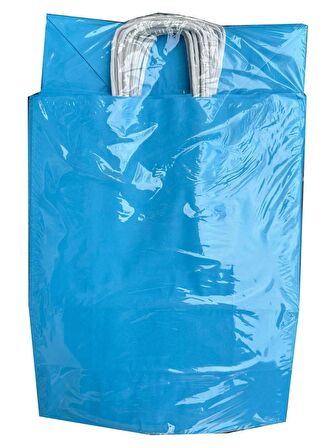 Büküm Saplı Kraft Kağıt Karton Hediye Çanta Poşet Torba - Mavi 2 - 25x31 Cm. - 25 Adetlik 2 Paket