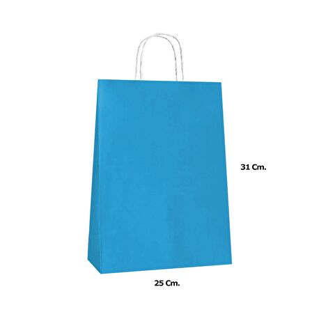 Büküm Saplı Kraft Kağıt Karton Hediye Çanta Poşet Torba - Mavi 2 - 25x31 Cm. - 25 Adetlik 2 Paket