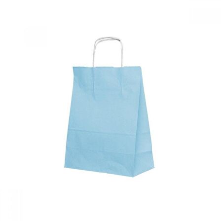 Büküm Saplı Kraft Kağıt Karton Hediye Çanta Poşet Torba - Mavi 2 - 25x31 Cm. - 25 Adetlik 2 Paket