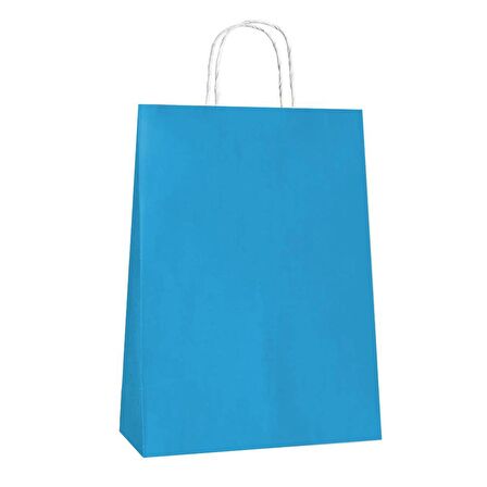 Büküm Saplı Kraft Kağıt Karton Hediye Çanta Poşet Torba - Mavi 2 - 25x31 Cm. - 25 Adetlik 2 Paket
