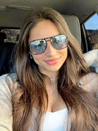 Mavi Camlı Nantes Leopar desenli unisex ince çift köprülü güneş gözlüğü