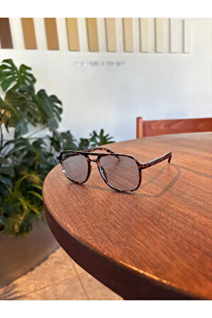 Mavi Camlı Nantes Leopar desenli unisex ince çift köprülü güneş gözlüğü