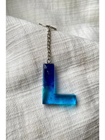 Epoksi Mavi L Harf Anahtarlık