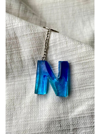 Epoksi Mavi N Harf Anahtarlık