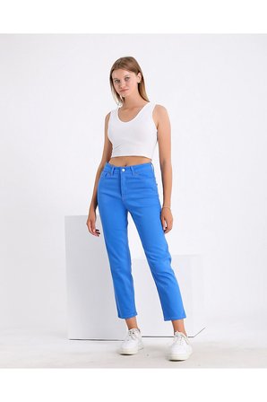 Kadın Yüksek Bel Power Likralı Mom Jean Mavi / 36