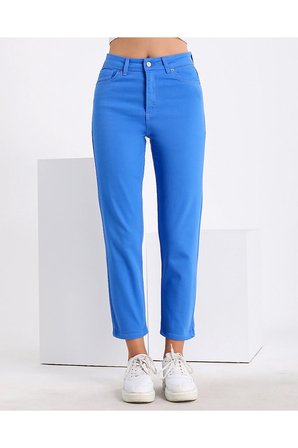 Kadın Yüksek Bel Power Likralı Mom Jean Mavi / 36