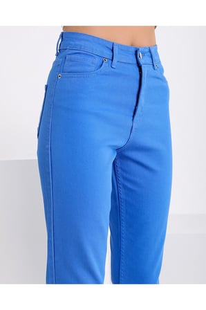 Kadın Yüksek Bel Power Likralı Mom Jean Mavi / 36