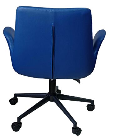 Büro Sandalyesi Siyah Metal Ayaklı Mavi Renk Suni Deri