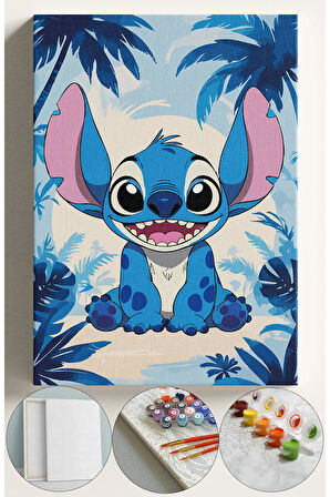 Çocuk Sayılarla Boyama Numaralı Tuval Seti Fırça Boya Dahil 40x50 Cm STİCK MAVİ