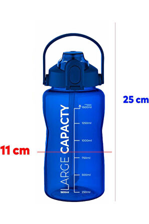 Sağlıklı Polikarbon 1.5 Litre Büyük Kapasiteli Su Matarası Pipetli Suluk Mavi