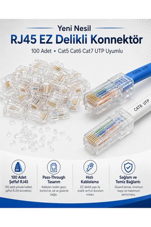 Yeni Nesil EZ RJ45 Delikli Konnektör Sıkma Pensesi Seti 100 Adet Gri Boot Kılıf Cat5 Cat6 Cat7 UTP Ağ İnternet Kablosu Çakma Pense Takımı Veri İletişim Kablolama Seti Profesyonel Bağlantı Elemanları