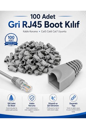 Yeni Nesil EZ RJ45 Delikli Konnektör Sıkma Pensesi Seti 100 Adet Gri Boot Kılıf Cat5 Cat6 Cat7 UTP Ağ İnternet Kablosu Çakma Pense Takımı Veri İletişim Kablolama Seti Profesyonel Bağlantı Elemanları