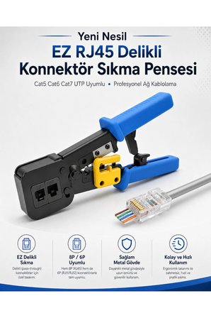 Yeni Nesil EZ RJ45 Delikli Konnektör Sıkma Pensesi Seti 100 Adet Gri Boot Kılıf Cat5 Cat6 Cat7 UTP Ağ İnternet Kablosu Çakma Pense Takımı Veri İletişim Kablolama Seti Profesyonel Bağlantı Elemanları