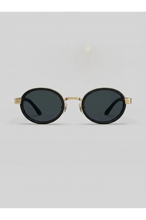 Max Siyah Gold Oval Metal Elips Küçük Yüzler için Güneş Gözlüğü Premium Seri