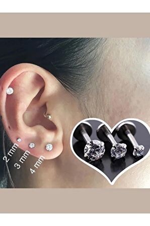 3'lü Cerrahi Çelik Tragus Helix Dudak Kıkırdak Piercing Küpe (Bar Uzunluğu Seçiniz)