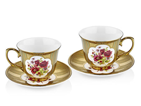 Vintage Bone Porselen Çay Fincan Seti 2 Kişilik Yazdızlı 4 Parça