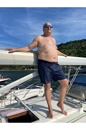 Erkek Büyük Beden Lacivert Hızlı Kuruyan Kumaş Tek Arka Cepli Standart Boy Mayo Deniz Şortu