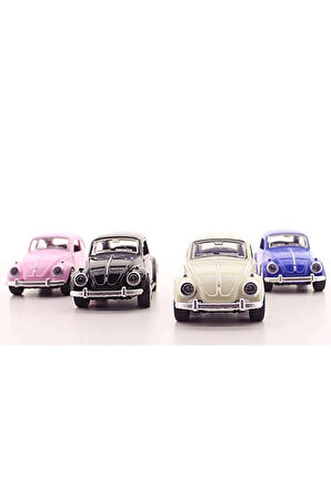 MOBGİFT 4'Lü Set Beyaz Pembe Siyah Lacivert Metal Vosvos Araba Büyük Boy 12cm