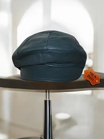 Kasket Şapka Hakiki Deri Erkek Yeşil Rengi HakikiDeriYeşilKasket11